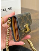 CELINE COIN PURSE / WALLET IN TRIOMPHE CANVAS & GOLD HARDWARE WITH CROSSBODY CHAIN