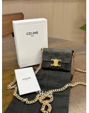 CELINE COIN PURSE / WALLET IN TRIOMPHE CANVAS & GOLD HARDWARE WITH CROSSBODY CHAIN