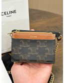 CELINE COIN PURSE / WALLET IN TRIOMPHE CANVAS & GOLD HARDWARE WITH CROSSBODY CHAIN