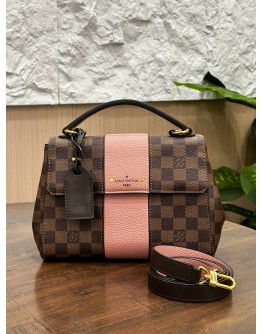 LOUIS VUITTON BOND STREETS BB MAGNOLIA TOP HANDLE HANDBAG IN DAMIER EBENE CANVAS & PINK TRIM LEATHER