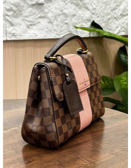 LOUIS VUITTON BOND STREETS BB MAGNOLIA TOP HANDLE HANDBAG IN DAMIER EBENE CANVAS & PINK TRIM LEATHER