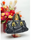 PRADA BAULETTO TOP HANDLE & SHOULDER BAG IN BLACK CALFSKIN LEATHER