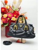 PRADA BAULETTO TOP HANDLE & SHOULDER BAG IN BLACK CALFSKIN LEATHER