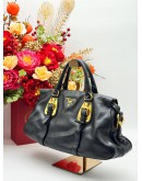 PRADA BAULETTO TOP HANDLE & SHOULDER BAG IN BLACK CALFSKIN LEATHER