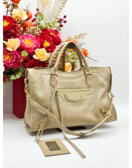BALENCIAGA GIANT CITY TOP HANDLE & SHOULDER BAG IN BEIGE GRAINED CALFSKIN LEATHER