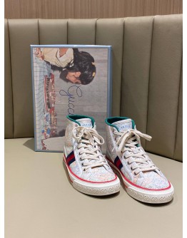 GUCCI FLORAL TENNIS HIGH-TOP SNEAKERS