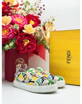 FENDI FF VERTIGO SLIP-ON SNEAKERS IN CANVAS MULTICOLOR SIZE 37