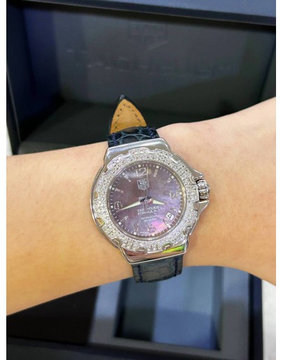 TAG HEUER FORMULA 1 LADY REF WAC1217 DIAMOND BEZEL BROWN MOTHER OF PEARL DIAL 37MM QUARTZ WATCH