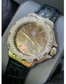 TAG HEUER FORMULA 1 LADY REF WAC1217 DIAMOND BEZEL BROWN MOTHER OF PEARL DIAL 37MM QUARTZ WATCH
