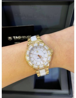 TAG HEUER FORMULA 1 LADY REF WAH1222 DIAMOND BEZEL WHITE DIAMOND DIAL 36MM QUARTZ WATCH
