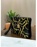 VERSACE BAROQUE LA MEDUSA HEAD IN GOLD AND BLACK & YELLOW CALFSKIN LEATHER CLUTCH