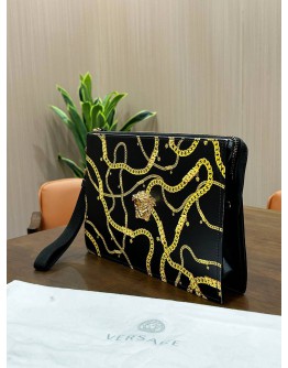 VERSACE BAROQUE LA MEDUSA HEAD IN GOLD AND BLACK & YELLOW CALFSKIN LEATHER CLUTCH