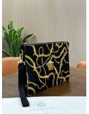 VERSACE BAROQUE LA MEDUSA HEAD IN GOLD AND BLACK & YELLOW CALFSKIN LEATHER CLUTCH
