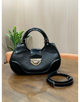 LOUIS VUITTON SAC MONTAIGNE BAG IN BLACK EPI LEATHER WITH SILVER HARDWARE