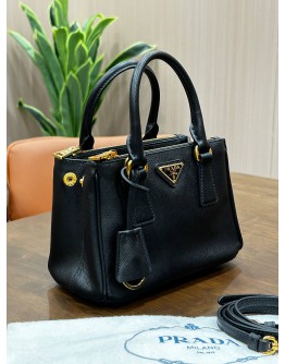 PRADA MINI GALLERIA IN BLACK SAFFIANO LEATHER WITH GOLD HARDWARE & STRAP  
