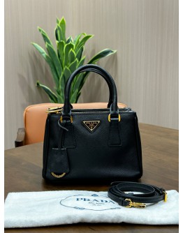 PRADA MINI GALLERIA IN BLACK SAFFIANO LEATHER WITH GOLD HARDWARE & STRAP  