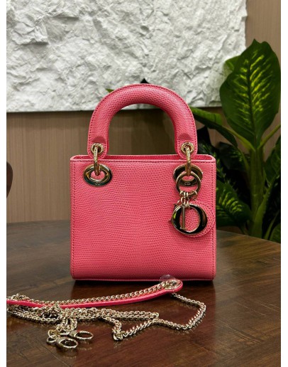 CHRISTIAN DIOR MINI LADY DIOR IN PINK LIZARD