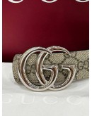 GUCCI REVERSIBLE BELT IN GG PRINTS & BLACK WITH SILVER BUCKLE