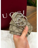GUCCI REVERSIBLE BELT IN GG PRINTS & BLACK WITH SILVER BUCKLE