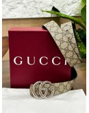 GUCCI REVERSIBLE BELT IN GG PRINTS & BLACK WITH SILVER BUCKLE