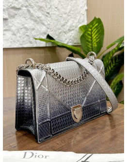 CHRISTIAN DIOR MEDIUM DIORAMA IN OMBRE SILVER BLUE METALLIC LEATHER WITH SILVER CHAIN BAG