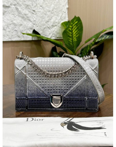 CHRISTIAN DIOR MEDIUM DIORAMA IN OMBRE SILVER BLUE METALLIC LEATHER WITH SILVER CHAIN BAG