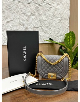 CHANEL HALF MOON LEBOY IN GREY CAVIAR LEATHER WITH MATTE GOLD HARDWARE
