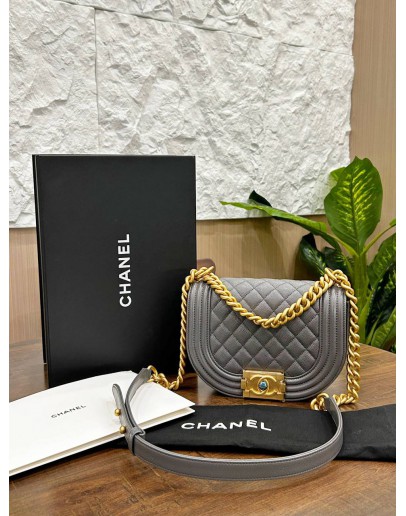 CHANEL HALF MOON LEBOY IN GREY CAVIAR LEATHER WITH MATTE GOLD HARDWARE