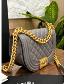 CHANEL HALF MOON LEBOY IN GREY CAVIAR LEATHER WITH MATTE GOLD HARDWARE