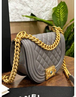 CHANEL HALF MOON LEBOY IN GREY CAVIAR LEATHER WITH MATTE GOLD HARDWARE