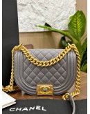 CHANEL HALF MOON LEBOY IN GREY CAVIAR LEATHER WITH MATTE GOLD HARDWARE