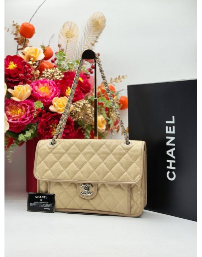 2012 CHANEL FRENCH RIVIERA FLAP SHOULDER BAG IN BEIGE CAVIAR LEATHER