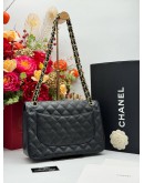 2016 CHANEL CLASSIC JUMBO DOUBLE FLAP SHOULDER BAG IN BLACK CAVIAR LEATHER