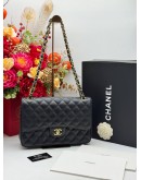 2016 CHANEL CLASSIC JUMBO DOUBLE FLAP SHOULDER BAG IN BLACK CAVIAR LEATHER