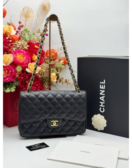 2016 CHANEL CLASSIC JUMBO DOUBLE FLAP SHOULDER BAG IN BLACK CAVIAR LEATHER