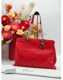 2016 CHRISTIAN DIOR SHOPPING TOTE BAG IN RED CANNAGE LAMBSKIN LEATHER