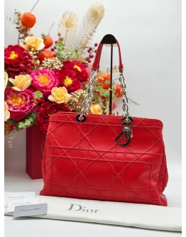 2016 CHRISTIAN DIOR SHOPPING TOTE BAG IN RED CANNAGE LAMBSKIN LEATHER