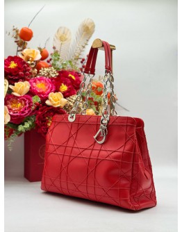 2016 CHRISTIAN DIOR SHOPPING TOTE BAG IN RED CANNAGE LAMBSKIN LEATHER