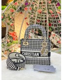 CHRISTIAN DIOR MINI LADY DIOR D-LITE HANDLE HANDBAG HOUNDSTOOTH BLACK & WHITE CLOTH CANVAS