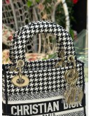 CHRISTIAN DIOR MINI LADY DIOR D-LITE HANDLE HANDBAG HOUNDSTOOTH BLACK & WHITE CLOTH CANVAS