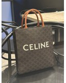 CELINE SMALL VERTICAL CABAS TOTE HANDLE BAG IN TRIOMPHE CANVAS & LEATHER WITH STRAP