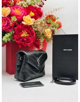 2020 YSL SAINT LAURENT LOULOU TOY CROSSBODY BAG IN BLACK CALFSKIN LEATHER