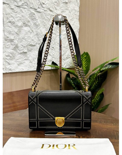 CHRISTIAN DIOR MEDIUM DIORAMA IN BLACK STUDDED CHAIN BAG