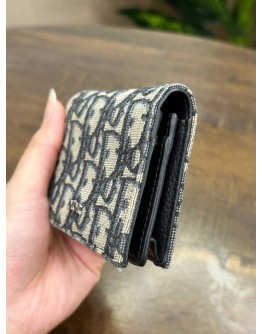 CHRISTIAN DIOR BUSINESS CARD HOLDER IN BLACK & BEIGE DIOR OBLIQUE JACQUARD CANVAS  