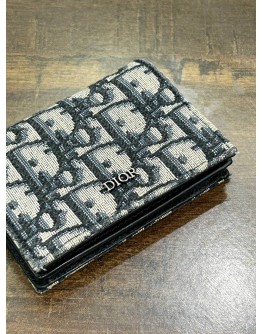 CHRISTIAN DIOR BUSINESS CARD HOLDER IN BLACK & BEIGE DIOR OBLIQUE JACQUARD CANVAS  