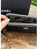 CHANEL DOUBLE ZIP CLUTCH WITH CHAIN IN BLACK LAMBSKIN LEATHER