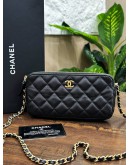 CHANEL DOUBLE ZIP CLUTCH WITH CHAIN IN BLACK LAMBSKIN LEATHER