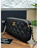 CHANEL DOUBLE ZIP CLUTCH WITH CHAIN IN BLACK LAMBSKIN LEATHER