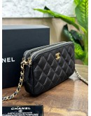 CHANEL DOUBLE ZIP CLUTCH WITH CHAIN IN BLACK LAMBSKIN LEATHER