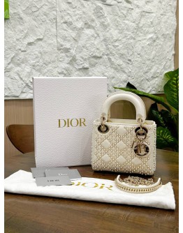 CHRISTIAN DIOR MINI LADY DIOR IN PEARL STUDDED